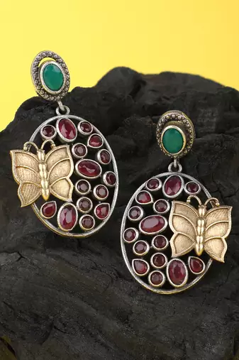 Elegant oxidised green and red earring set for women and girls