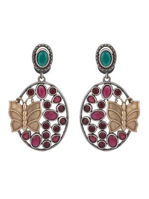 Elegant oxidised green and red earring set for women and girls 3