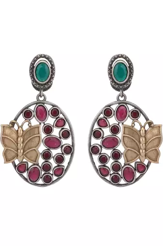 Elegant oxidised green and red earring set for women and girls