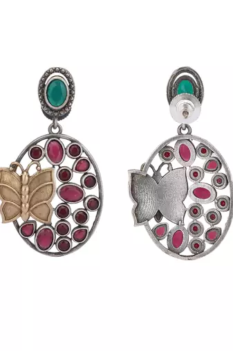 Elegant oxidised green and red earring set for women and girls