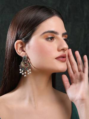Elegant oxidised red and green earring set for women and girls 1