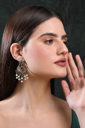 Elegant oxidised red and green earring set for women and girls