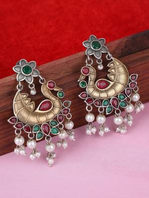 Elegant oxidised red and green earring set for women and girls 2