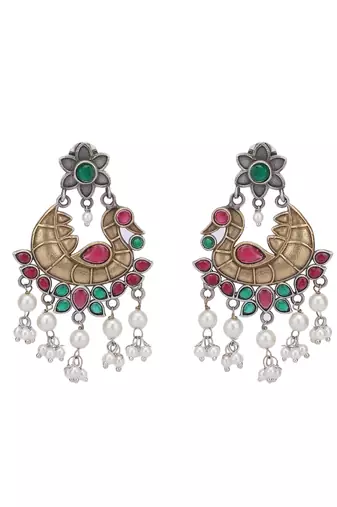 Elegant oxidised red and green earring set for women and girls