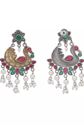 Elegant oxidised red and green earring set for women and girls