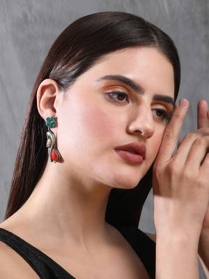 Classic oxidised green and gold earring set for women and girls 1
