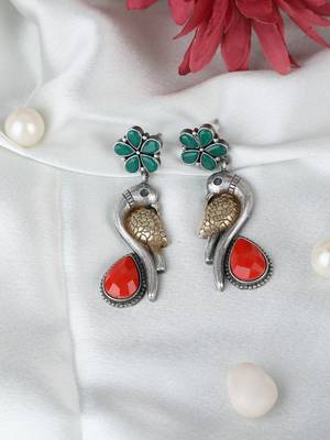 Classic oxidised green and gold earring set for women and girls 2