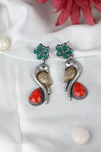 Classic oxidised green and gold earring set for women and girls