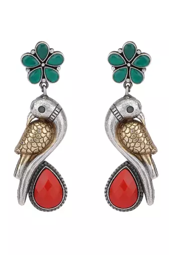 Classic oxidised green and gold earring set for women and girls