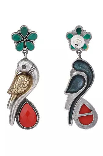 Classic oxidised green and gold earring set for women and girls