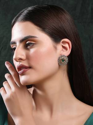 Classic oxidised green and grey earring set for women and girls 1