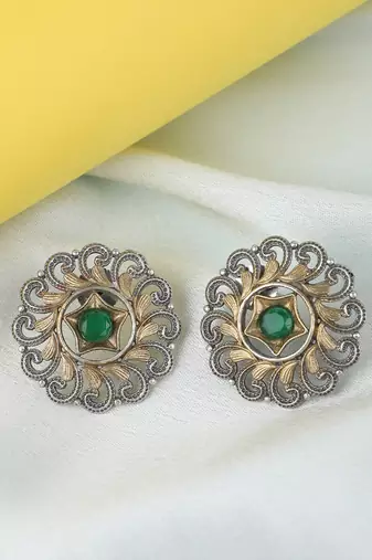 Classic oxidised green and grey earring set for women and girls