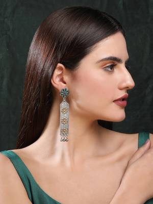 Elegant oxidised green and gold earring set for women and girls 1