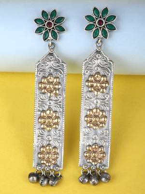 Elegant oxidised green and gold earring set for women and girls 2