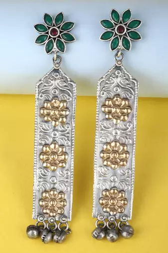 Elegant oxidised green and gold earring set for women and girls