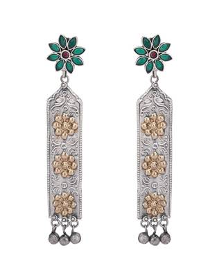 Elegant oxidised green and gold earring set for women and girls 3