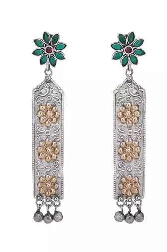 Elegant oxidised green and gold earring set for women and girls