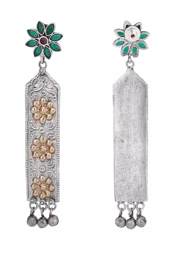 Elegant oxidised green and gold earring set for women and girls
