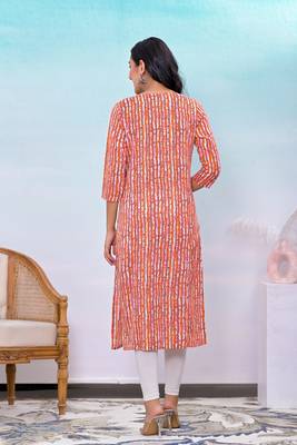 Orange printed embroidered work rayon straight kurta 2