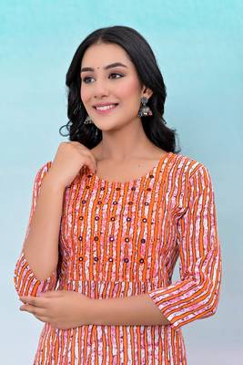Orange printed embroidered work rayon straight kurta 4