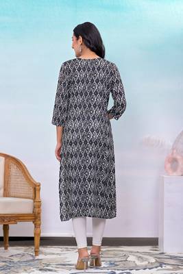 Black printed embroidered work rayon straight kurta 2