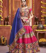 Multicolour Cotton Silk Threadwork Navratri Lehenga Choli 