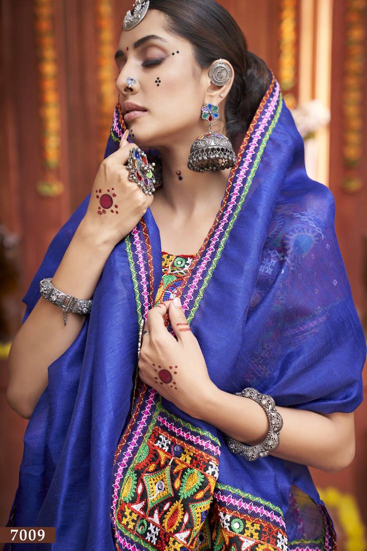 Multicolour Cotton Silk Threadwork Navratri Lehenga Choli 