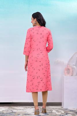 Peach printed embroidered work rayon straight kurta 2