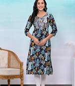 Black printed embroidered work rayon straight kurta