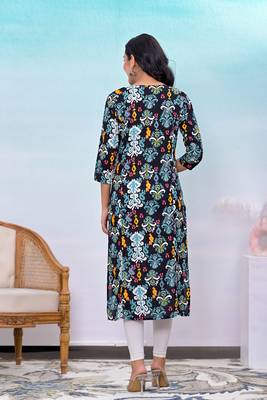 Black printed embroidered work rayon straight kurta 2