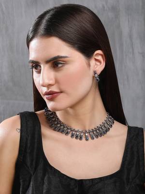 Elegant oxidised blue necklace set for women and girls 1
