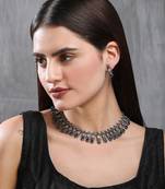 Elegant oxidised blue necklace set for women and girls