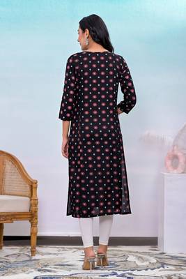 Black printed embroidered work rayon straight kurta 2