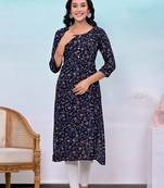 Black printed button work rayon straight kurta