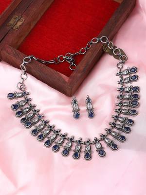 Elegant oxidised blue necklace set for women and girls 2