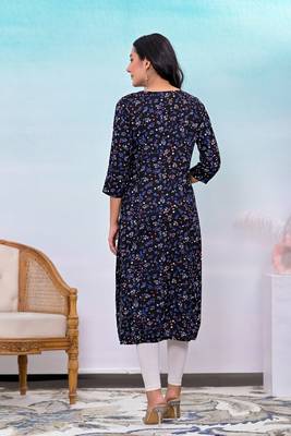 Black printed button work rayon straight kurta 2