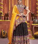 Multicolour Cotton Silk Hand Embroidered Navratri Lehenga 