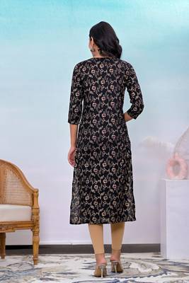 Black printed embroidered work rayon straight kurta 2