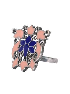 Oxidized adjustable blue finger ring 3