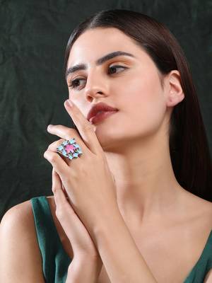 Oxidized adjustable silver-toned  finger ring 1