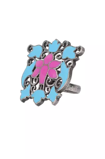 Oxidized adjustable silver-toned  finger ring