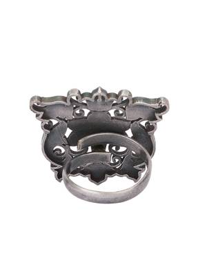 Oxidized adjustable silver-toned  finger ring 4