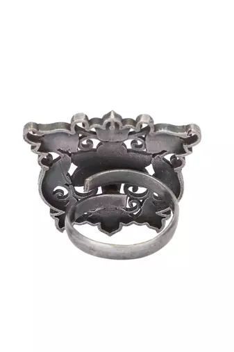 Oxidized adjustable silver-toned  finger ring