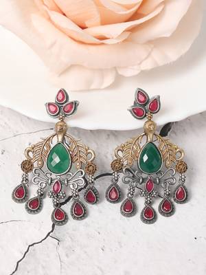 Classic oxidised green and red earring set for women and girls 2