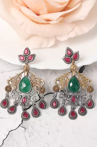 Classic oxidised green and red earring set for women and girls