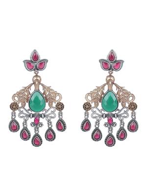 Classic oxidised green and red earring set for women and girls 3