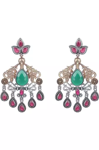 Classic oxidised green and red earring set for women and girls
