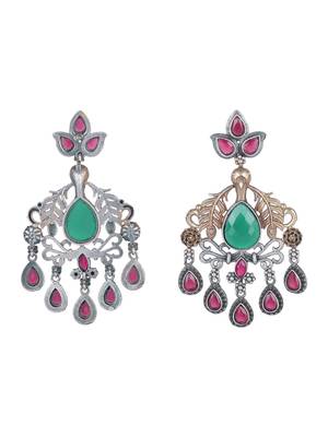 Classic oxidised green and red earring set for women and girls 4