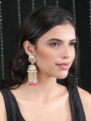 Gold-plated stone-studded & beaded contemporary jhumkas 1