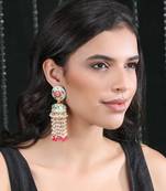 Gold-plated stone-studded & beaded contemporary jhumkas